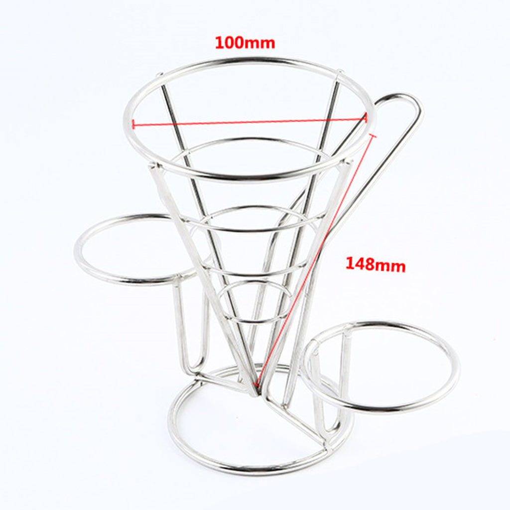 French Fry Holder Stand Cone Rack Snack Basket with 2 Dip Dishes Kitchen