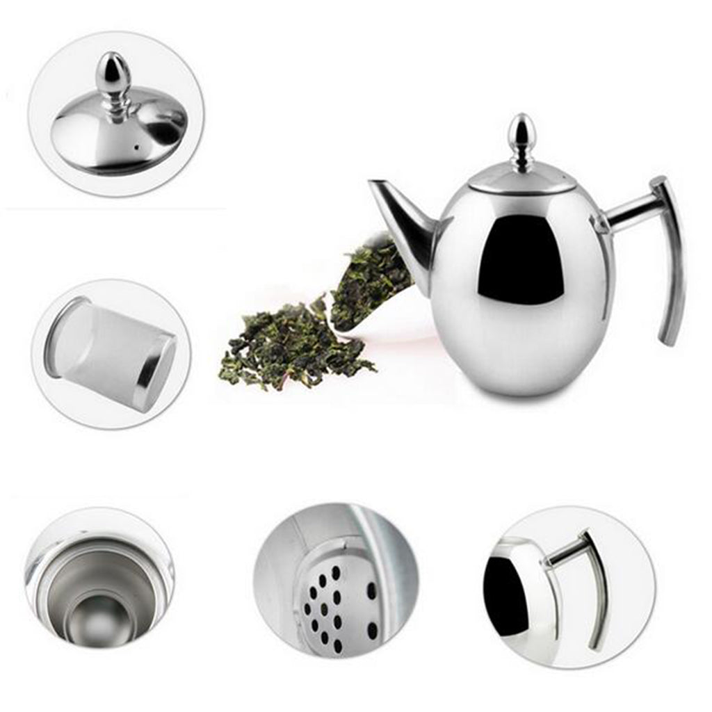 Stainless Steel Teapot Kitchen Tea Kettle Metal Tea Pot with Infuser 1L