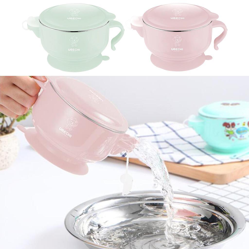 Water Insulation Bowl Non-slip Stainless Steel Baby Feeding Tableware Green