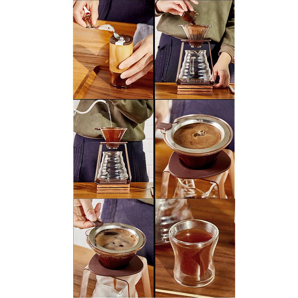 Kitchen Pour Over Cone Dripper Reusable Coffee Filter Cone with Cup Stand