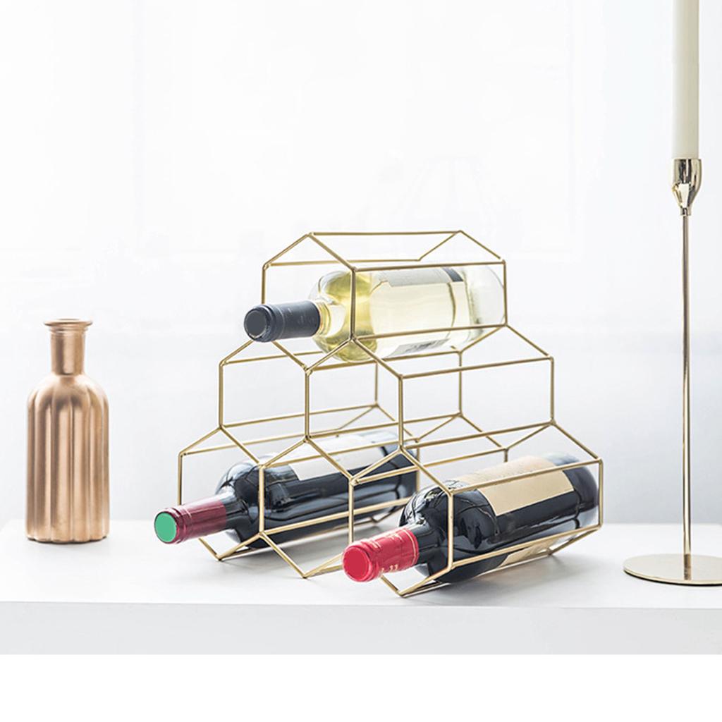 Creative Triangle 6 Bottle Wine Rack Storage Holder Kitchen Bar Gold
