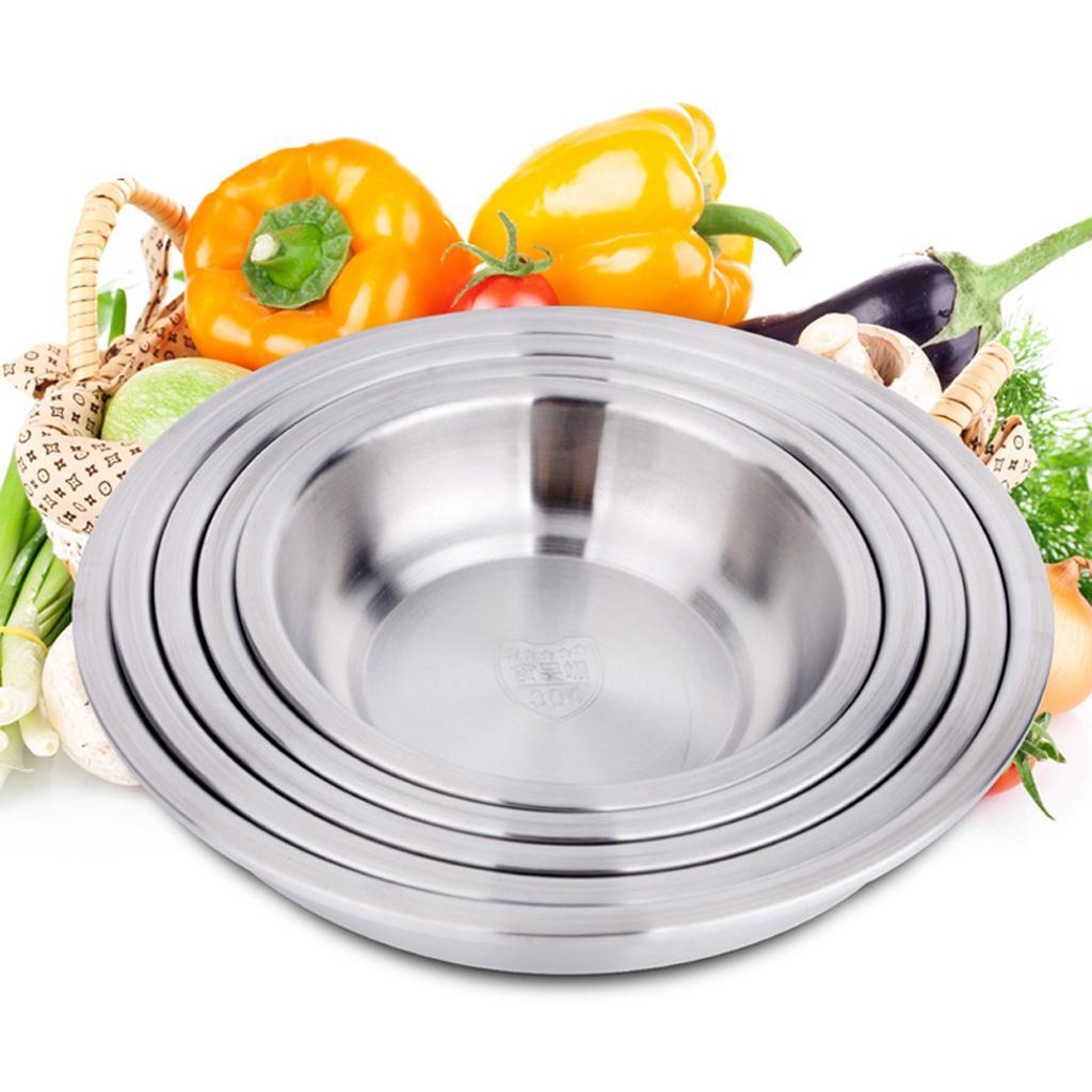 Camping Silver Stainless Steel Tableware Dinner Plate Food Container 24cm