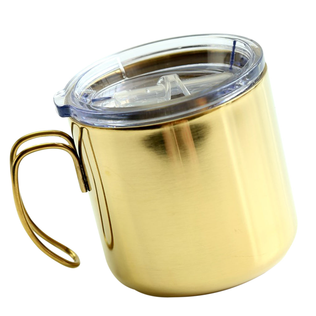 Stainless Steel Insulated Coffee Tea Mug Cup Camping/Travel w/ Lid Golden