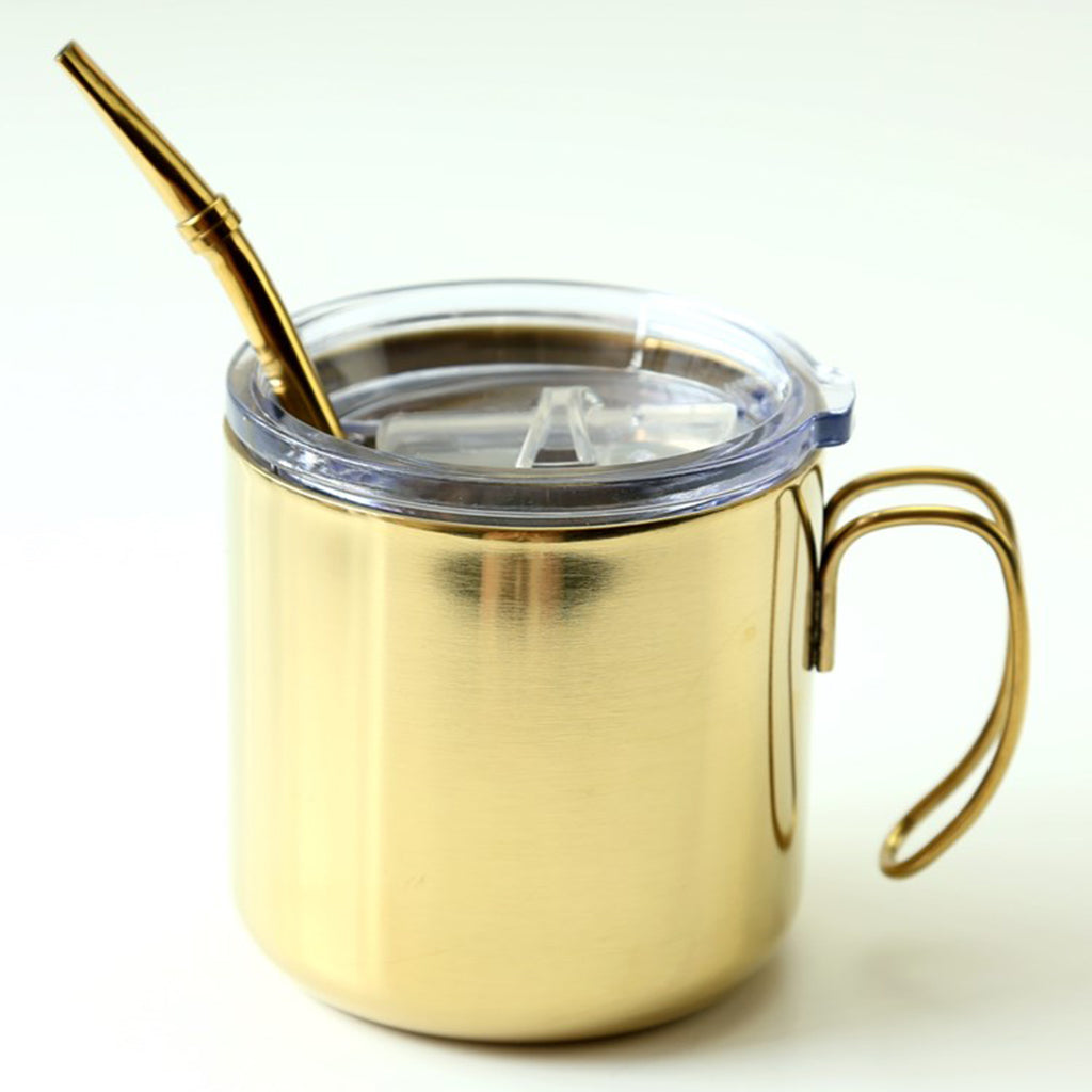 Stainless Steel Insulated Coffee Tea Mug Cup Camping/Travel w/ Lid Golden