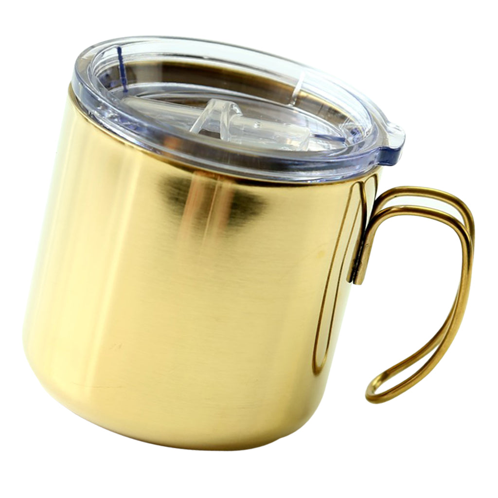 Stainless Steel Insulated Coffee Tea Mug Cup Camping/Travel w/ Lid Golden