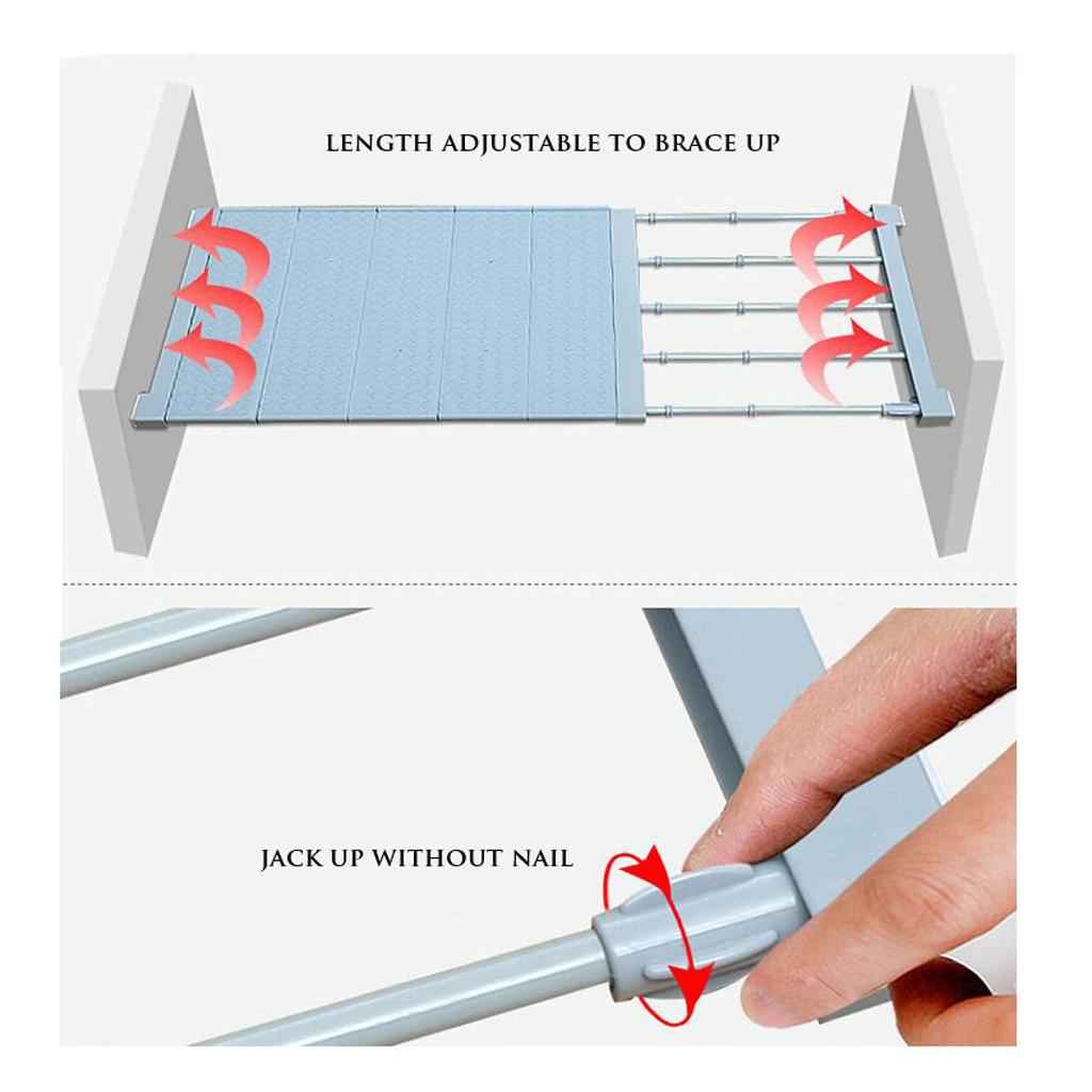 Expandable Shelf Closet Organizer Storage Adjustable Rack Rod White 30-40cm