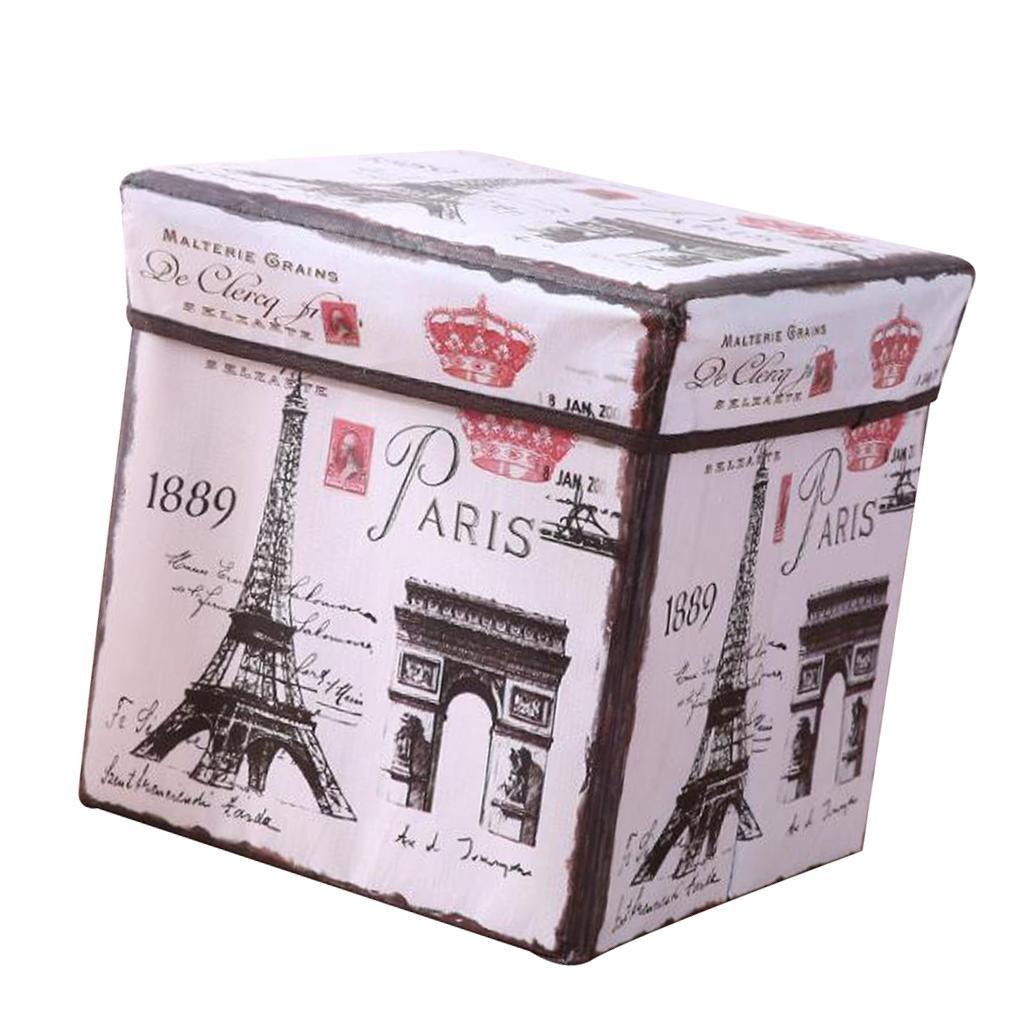 Foldable Storage Ottonmans Box Chest Seat Food Stool Eiffel Tower