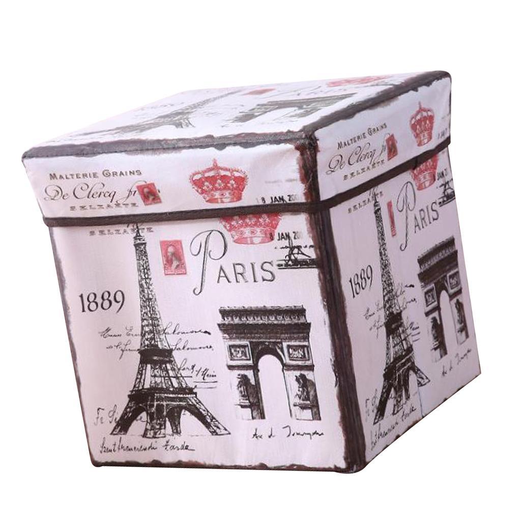 Foldable Storage Ottonmans Box Chest Seat Food Stool Eiffel Tower
