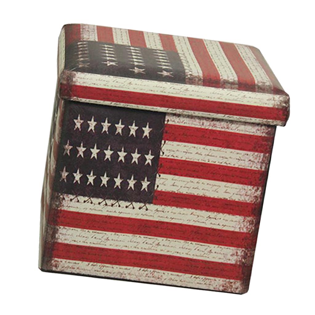 Foldable Storage Ottonmans Box Chest Seat Food Stool Stars and stripes