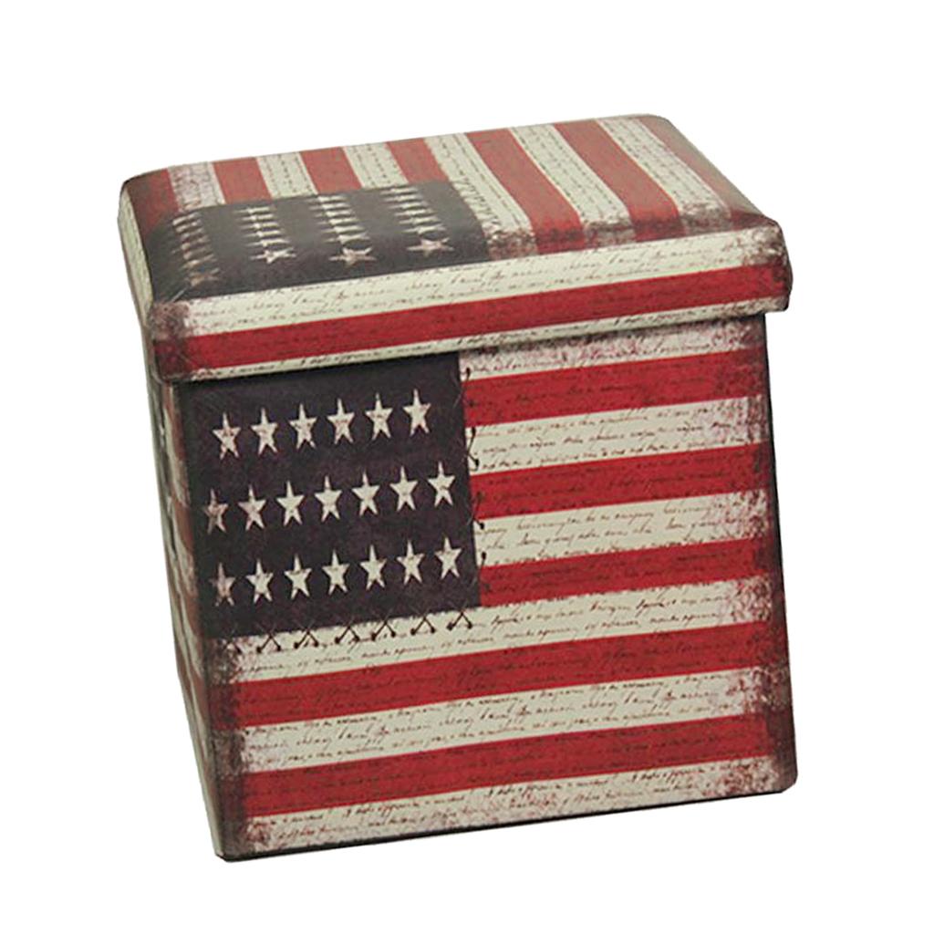 Foldable Storage Ottonmans Box Chest Seat Food Stool Stars and stripes