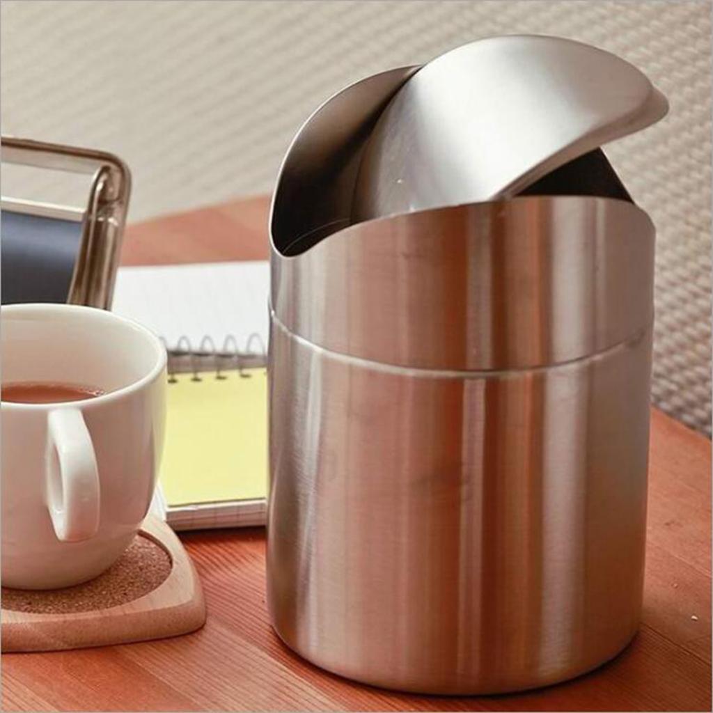 Stainless Steel Ashtray Desktop Mini Trash Can Silver