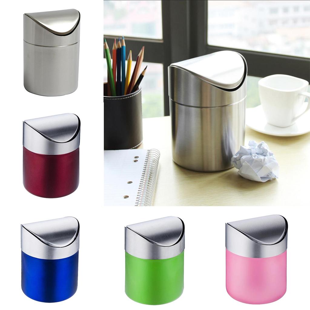 Stainless Steel Ashtray Desktop Mini Trash Can Silver