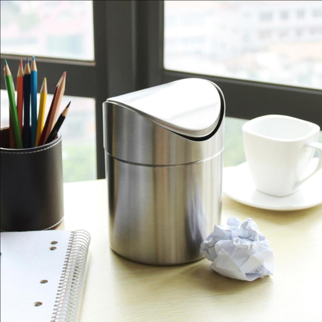 Stainless Steel Ashtray Desktop Mini Trash Can Silver