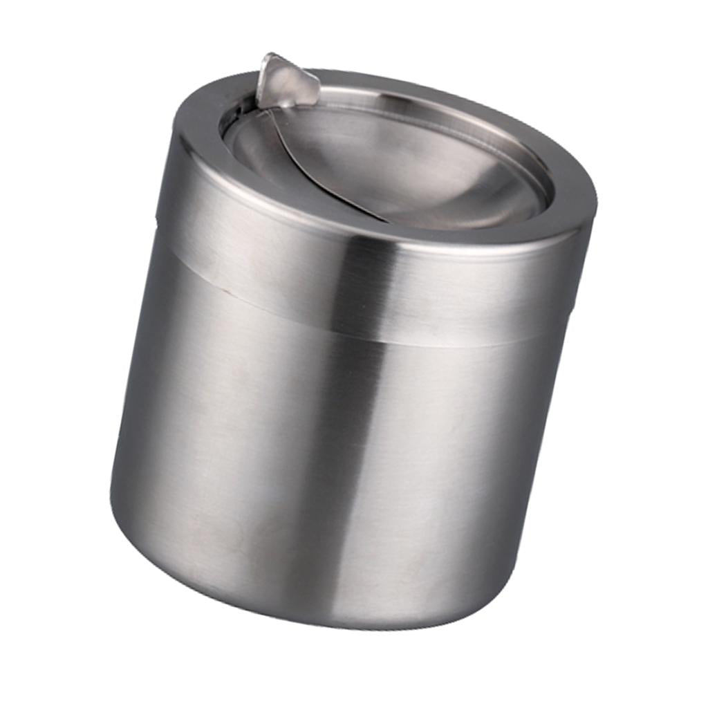 Stainless Steel Ashtray Desktop Mini Trash Can Stand Holder Ash Tray Silver