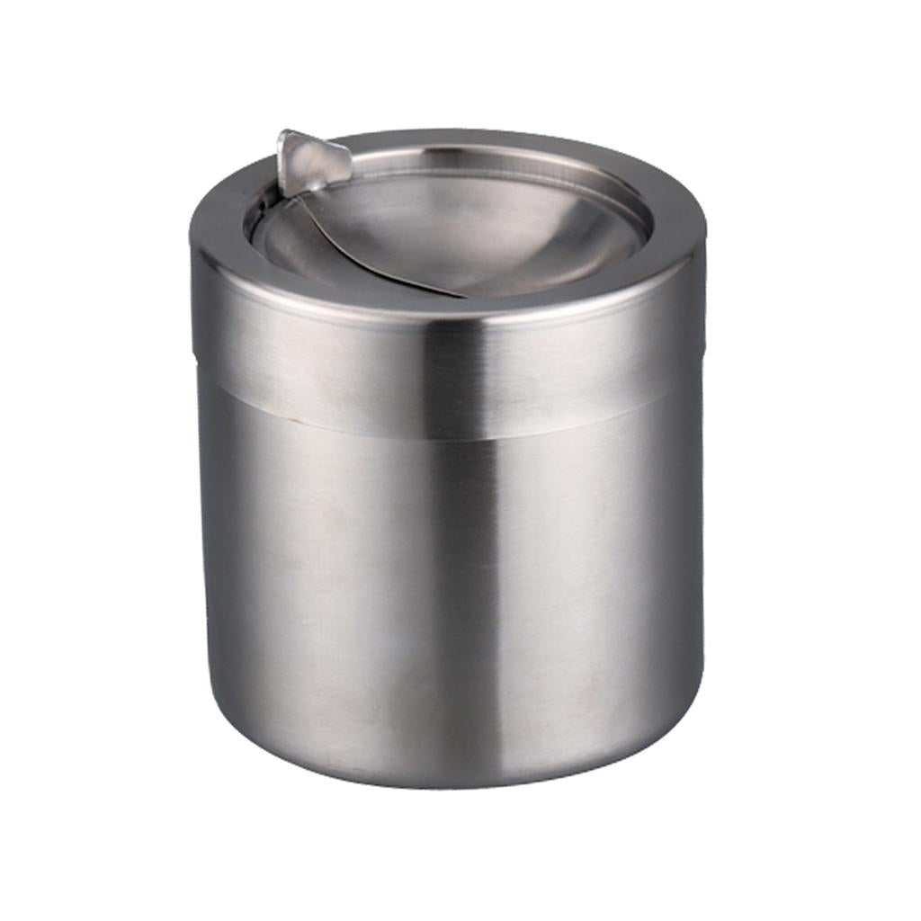 Stainless Steel Ashtray Desktop Mini Trash Can Stand Holder Ash Tray Silver