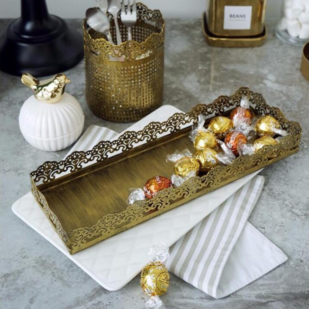 Rectangular Serving Plate Cupcake Cake Dish Tray Kitchen Platter Golden