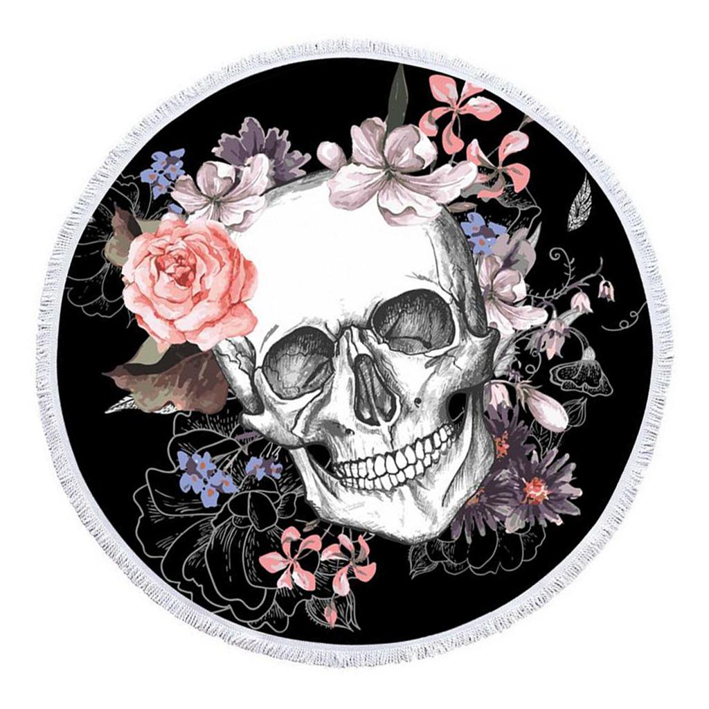 Skull Pattern Round Beach Towel Tapestry Yoga Beach Mat Blanket Skull 1