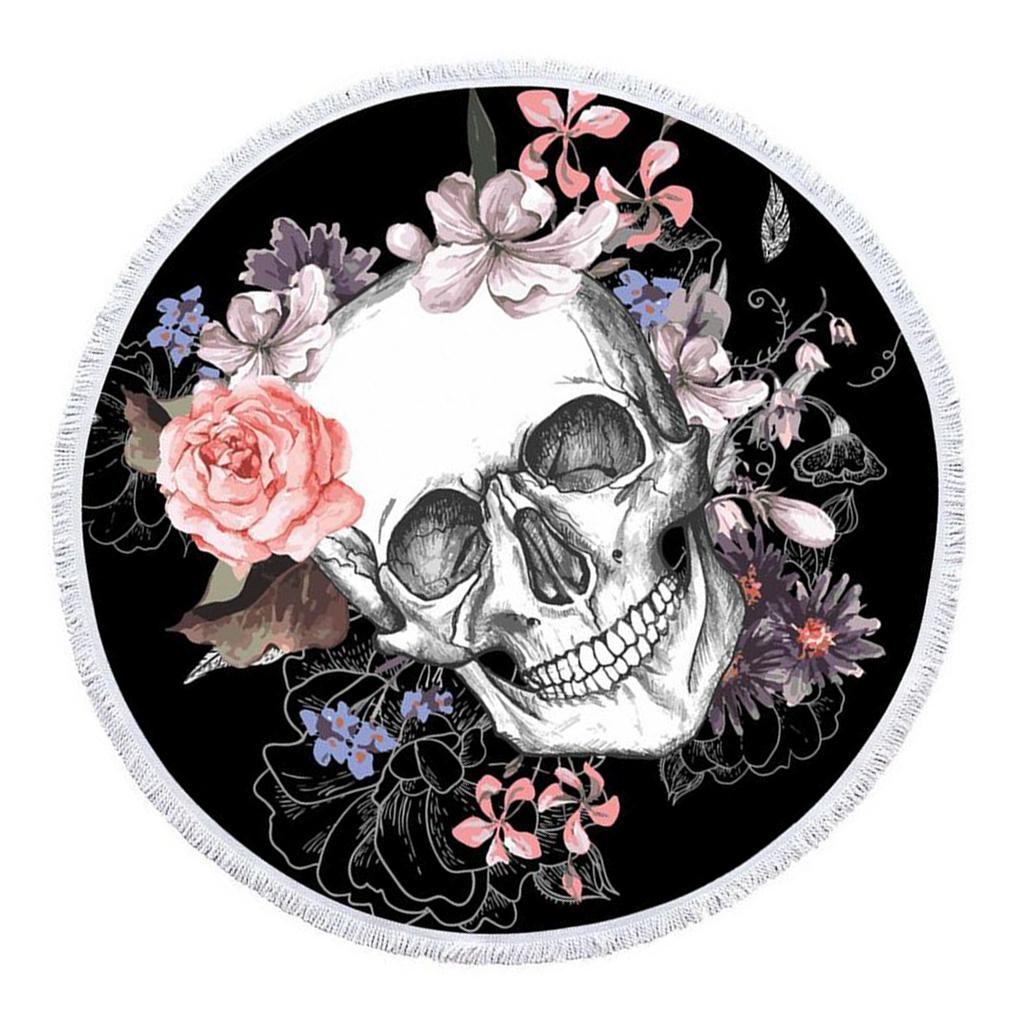Skull Pattern Round Beach Towel Tapestry Yoga Beach Mat Blanket Skull 1