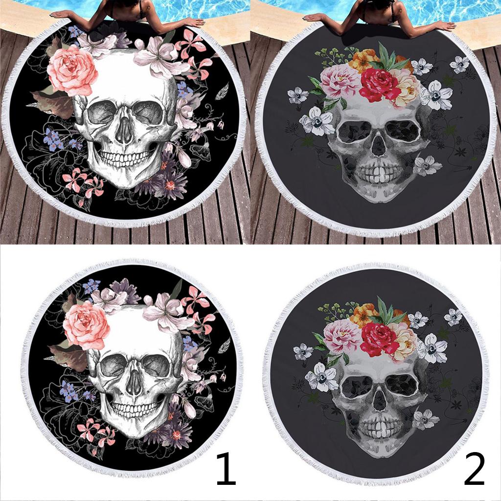 Skull Pattern Round Beach Towel Tapestry Yoga Beach Mat Blanket Skull 1