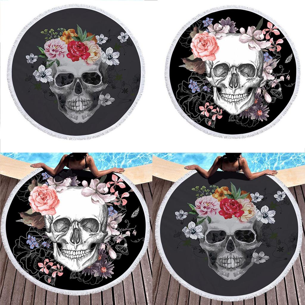 Skull Pattern Round Beach Towel Tapestry Yoga Beach Mat Blanket Skull 1