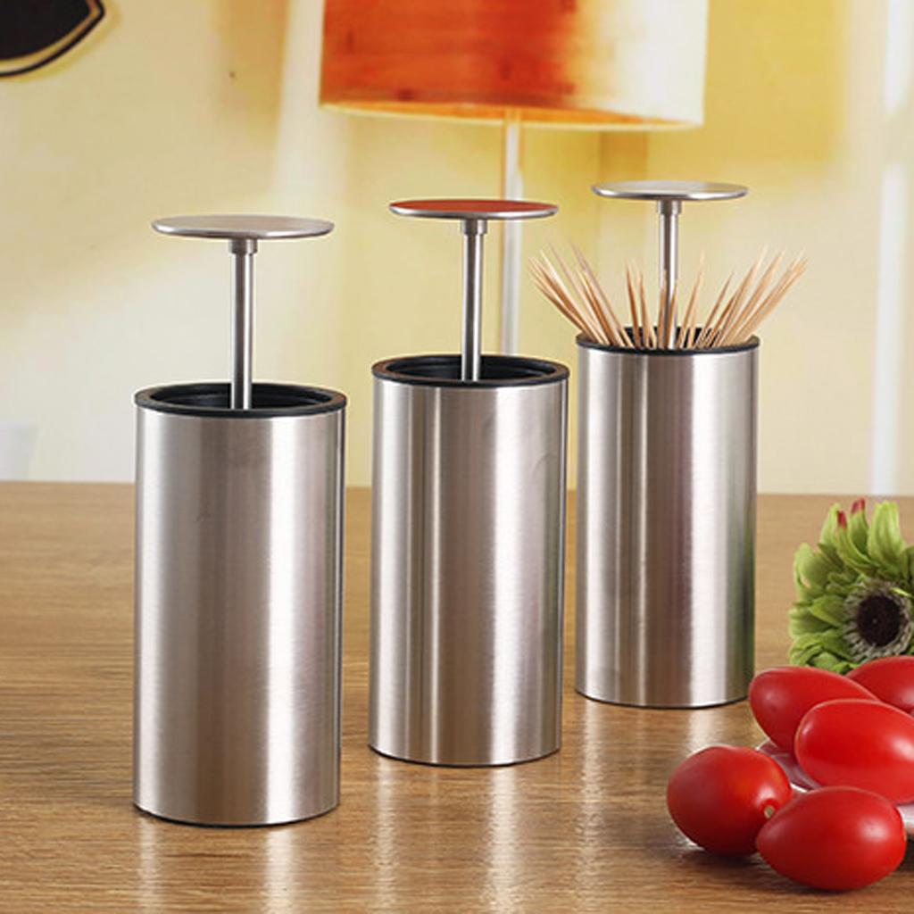 Portable Stainless Steel Automatic Toothpick Dispenser Holders Organizer