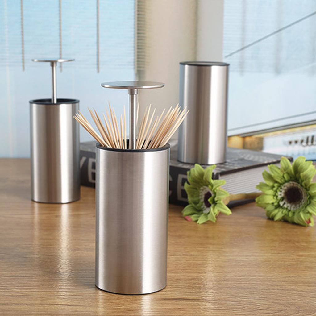 Portable Stainless Steel Automatic Toothpick Dispenser Holders Organizer