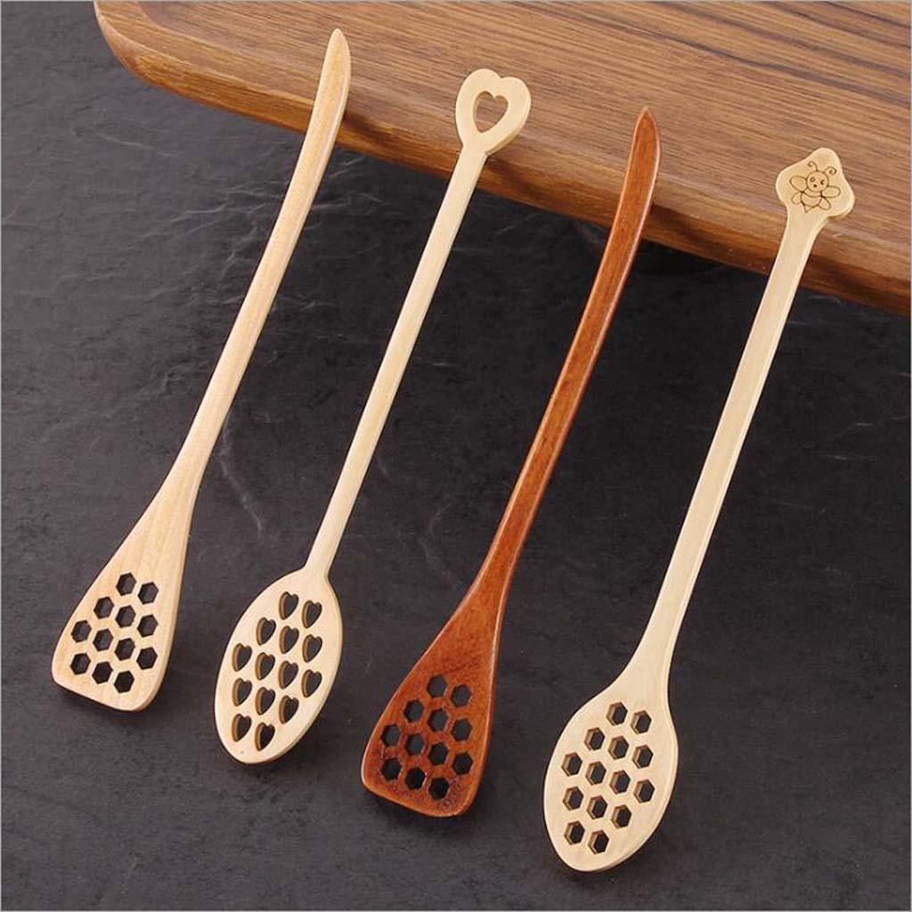 Natural Wood Hollow Out Honey Spoon Honey Dipper Dark Color Pointed Tail