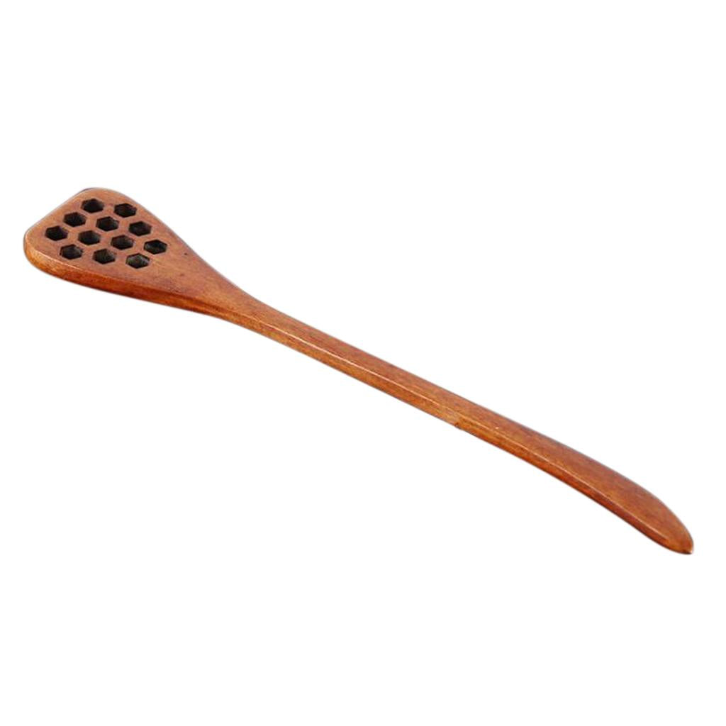 Natural Wood Hollow Out Honey Spoon Honey Dipper Dark Color Pointed Tail