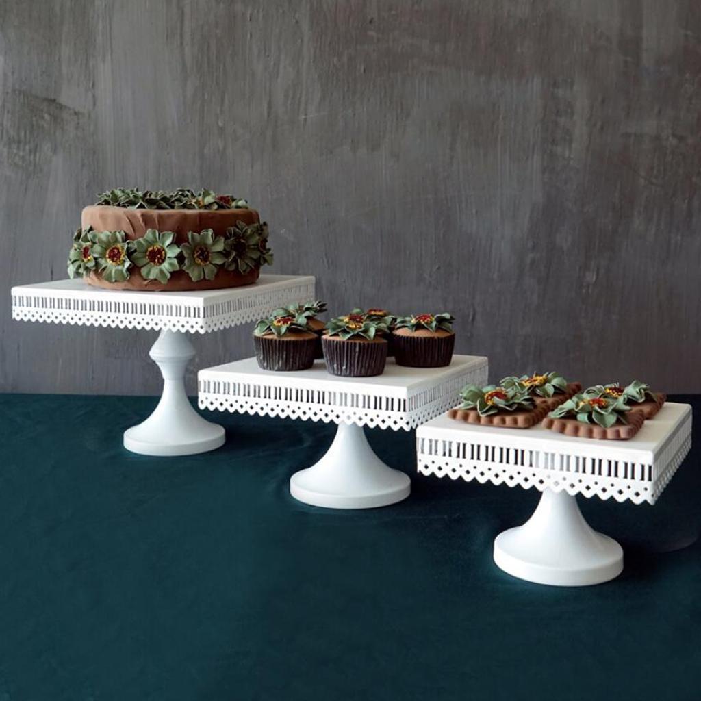 Square Cake Stand White Iron Metal Cake Tools Wedding Table Decoation L