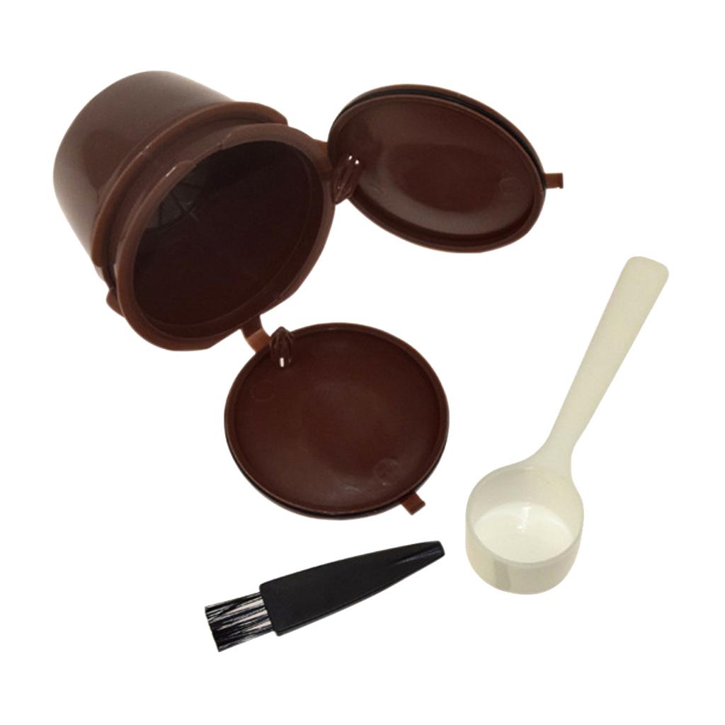 2Pcs Refillable Coffee Capsules Refilling Reusable Coffee Pods Spoon Brush