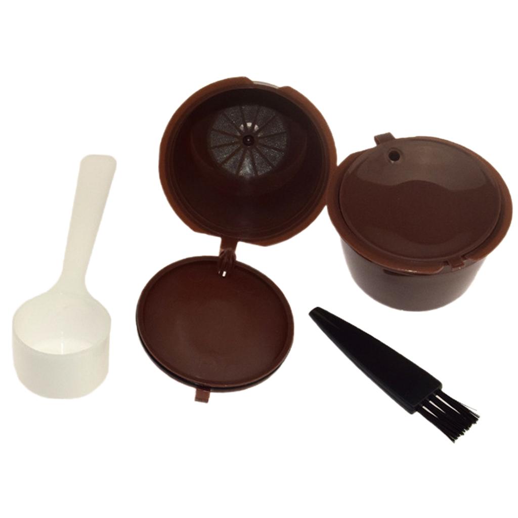 2Pcs Refillable Coffee Capsules Refilling Reusable Coffee Pods Spoon Brush