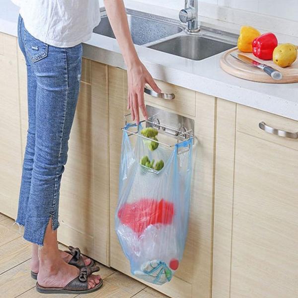 Stainless Steel Trash Bag Rack Bathroom Towel Holder Kitchen Rubbish Storage