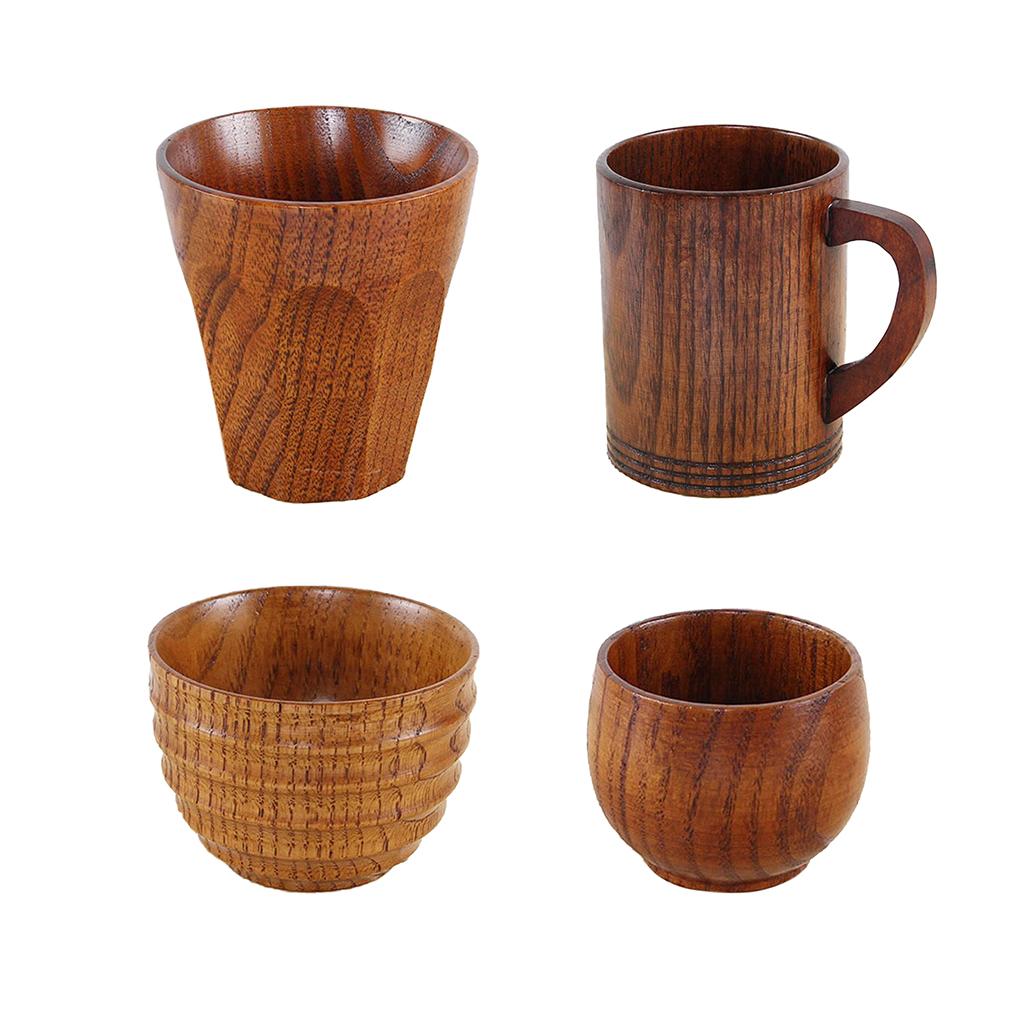Natural Solid Wood Wooden Tea Cup Beer Wine Mug Tea Coffee Drinking Cup A