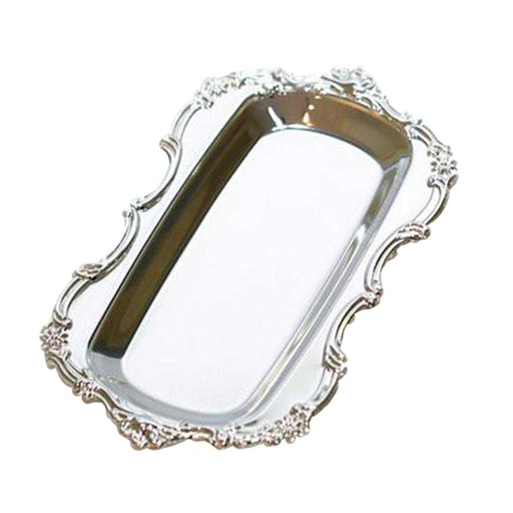 2pcs Metal Storage Trays Tea Fruit Dish Plate Cake Snack Tray Silver & Gold