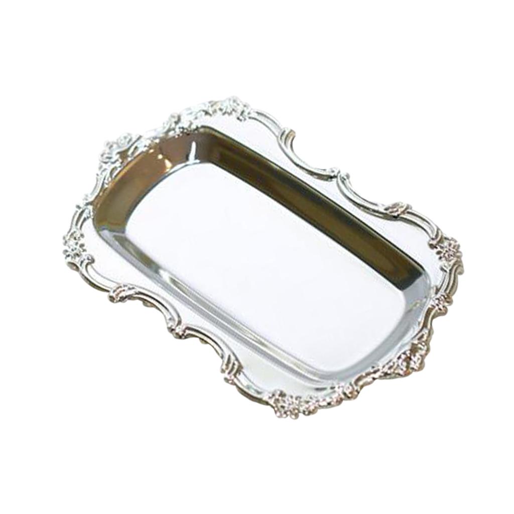 2pcs Metal Storage Trays Tea Fruit Dish Plate Cake Snack Tray Silver & Gold