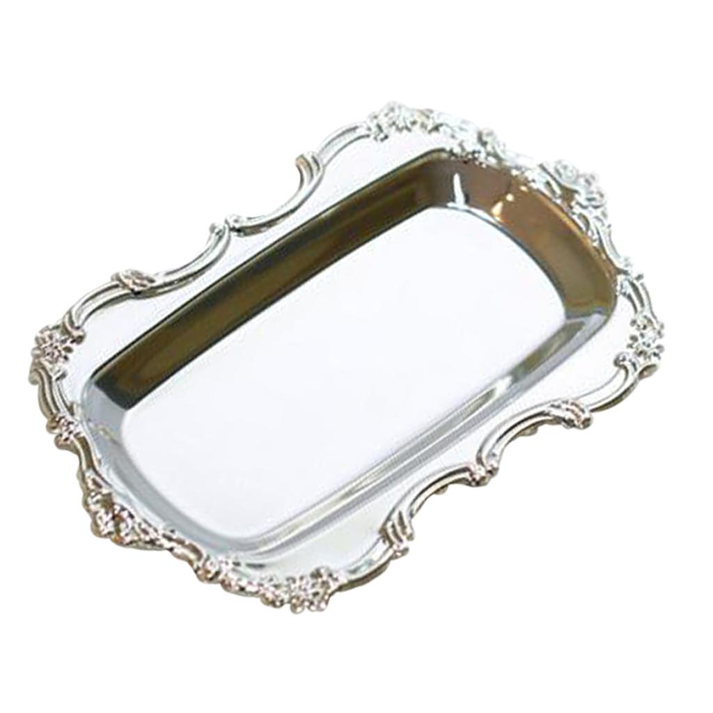 2pcs Metal Storage Trays Tea Fruit Dish Plate Cake Snack Tray Silver & Gold