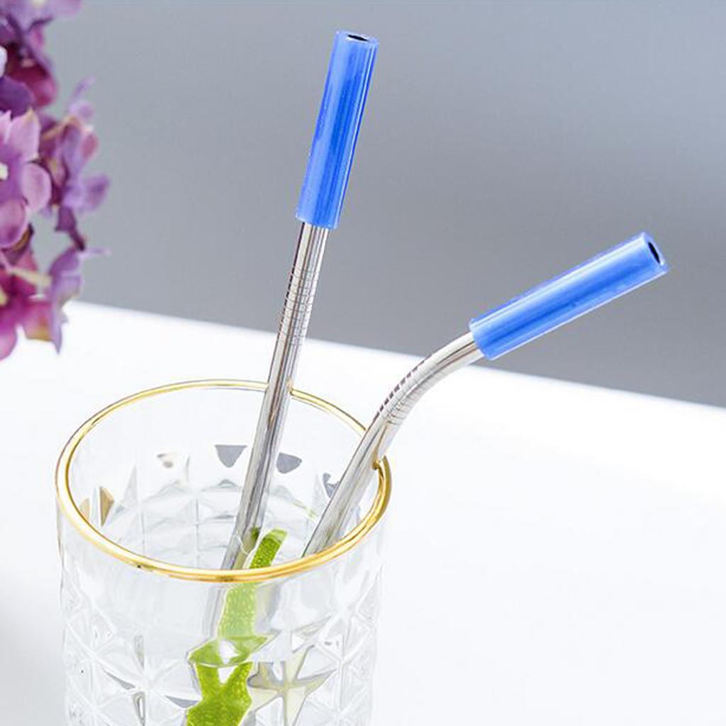 10Pcs Stainless Steel Straws Drinking Beverage 4 Straight 4 Bent 2 Brushes