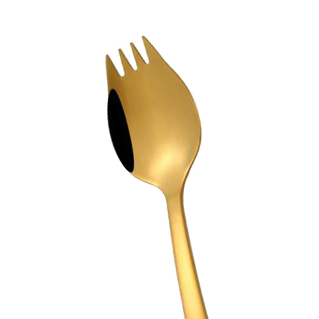2xOutdoor Stainless Steel Spoon Spork Practical Cutlery Flatware Gold