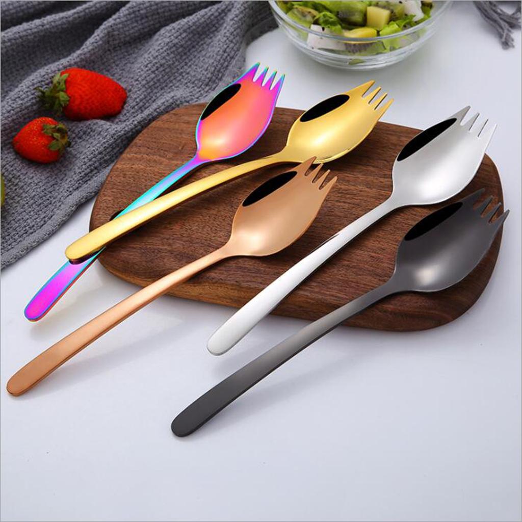 Outdoor Stainless Steel Spoon Spork Practical Cutlery Flatware Rose Gold