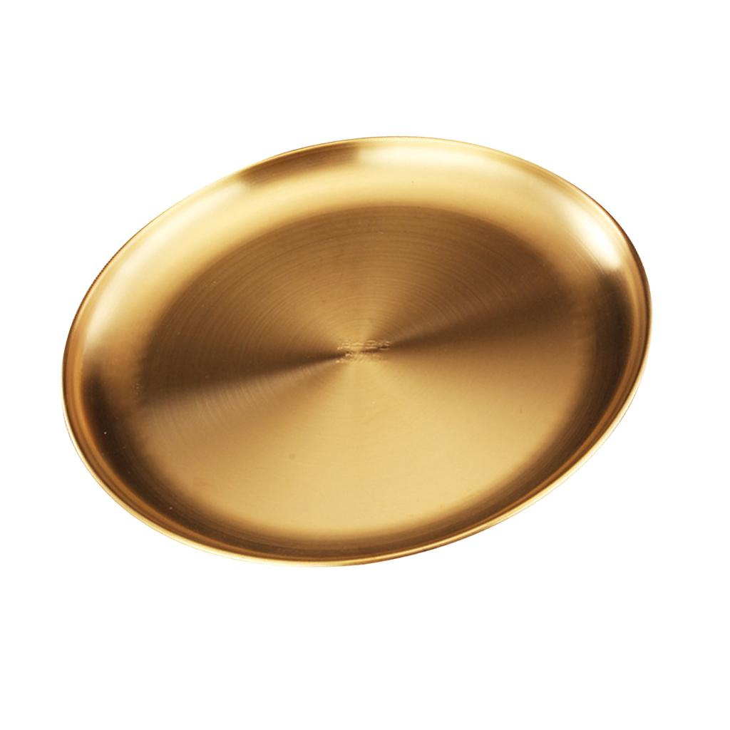 Stainless Steel Dinner Plate Round Camping Picnic Serving Tray Golden 23cm
