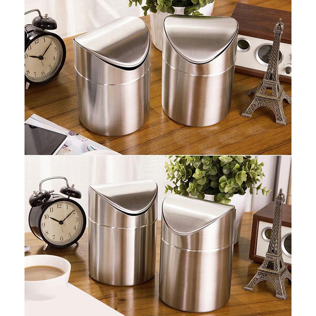 Stainless Steel Mini Dustbin Table Rubbish Bin Auto Car Trash Can