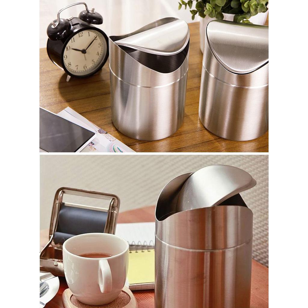 Stainless Steel Mini Dustbin Table Rubbish Bin Auto Car Trash Can