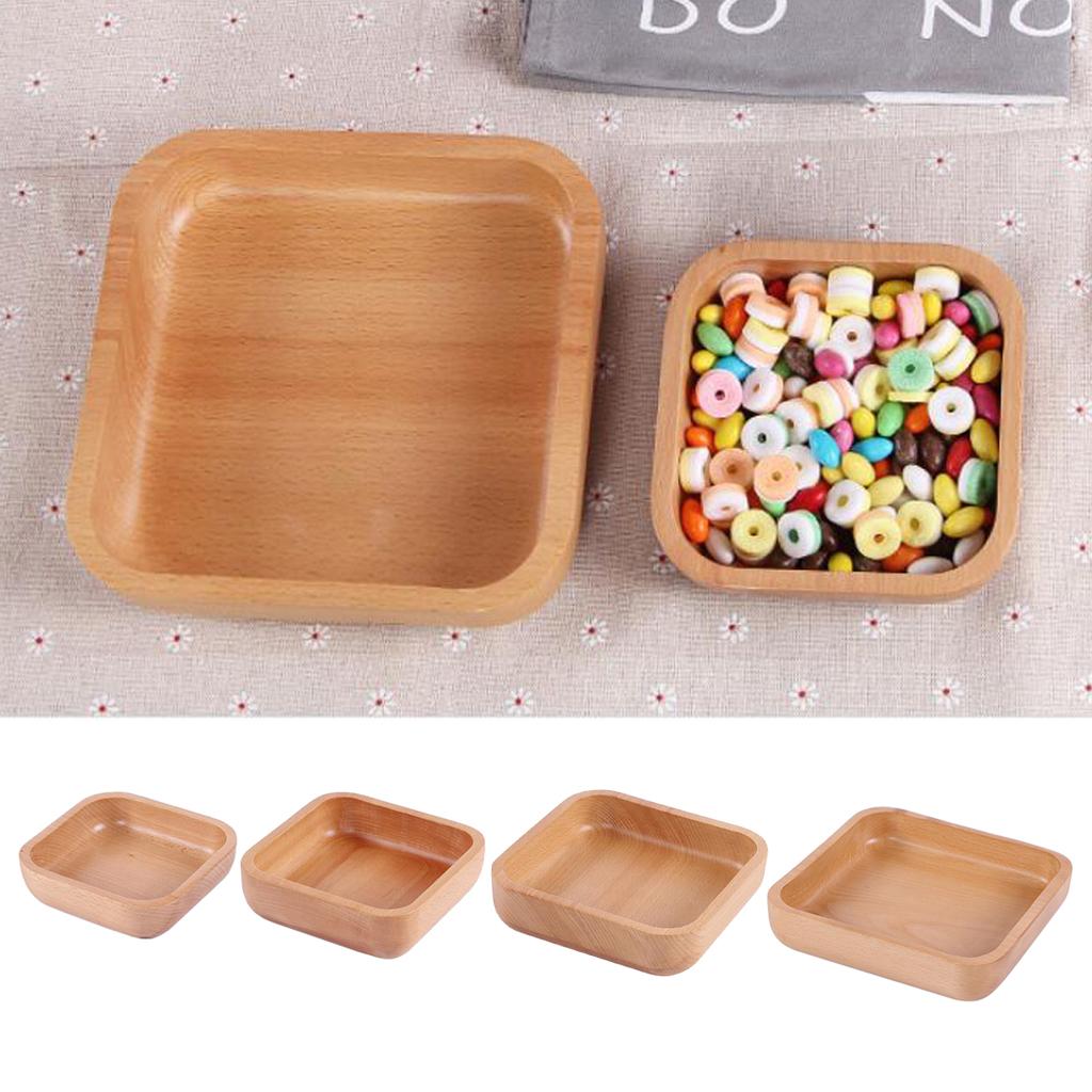 Square Wooden Salad Bowl Refreshments Fruit Plate Noodles Rice Container S