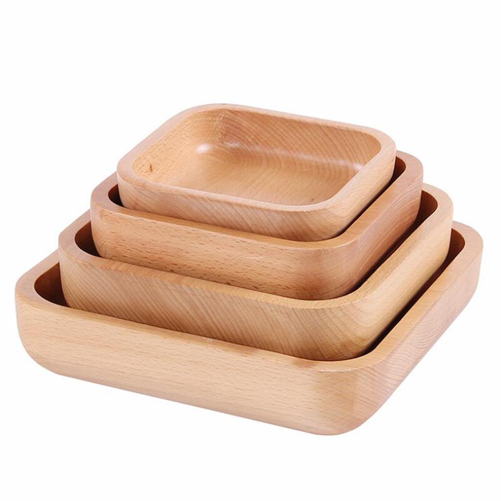 Square Wooden Salad Bowl Refreshments Fruit Plate Noodles Rice Container S