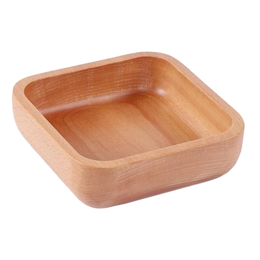 Square Wooden Salad Bowl Refreshments Fruit Plate Noodles Rice Container M