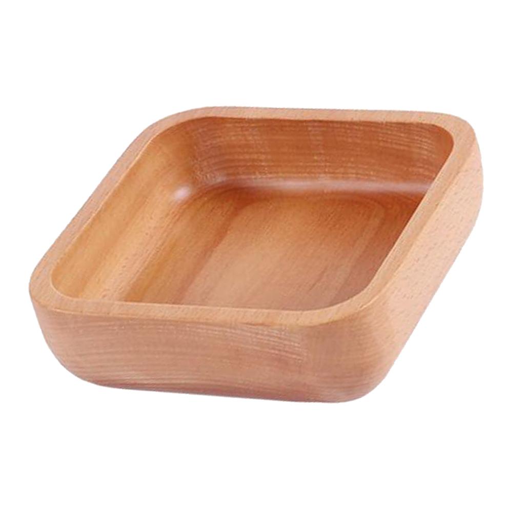 Square Wooden Salad Bowl Refreshments Fruit Plate Noodles Rice Container M