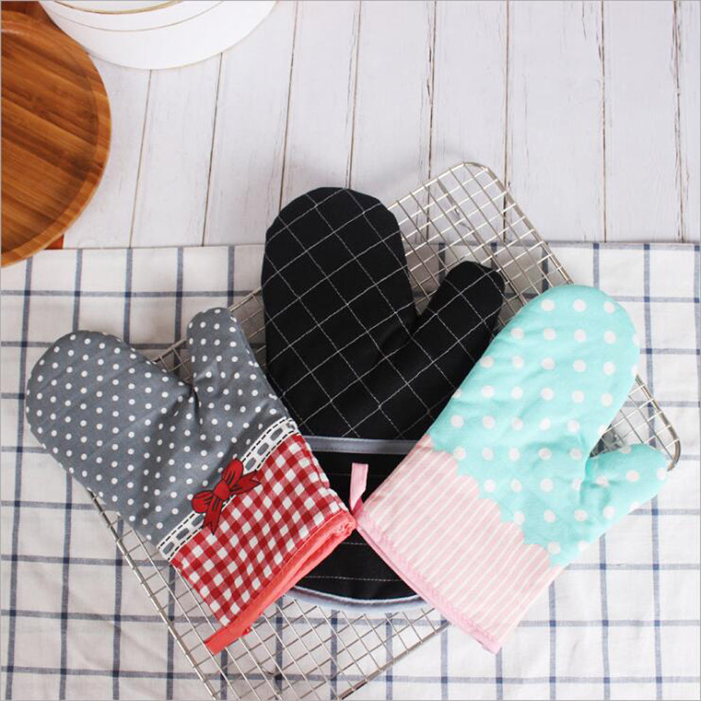 Heat Insulated Glove Microwave Oven Pot Pad Kitchen Mitten Cotton Mitt Blue