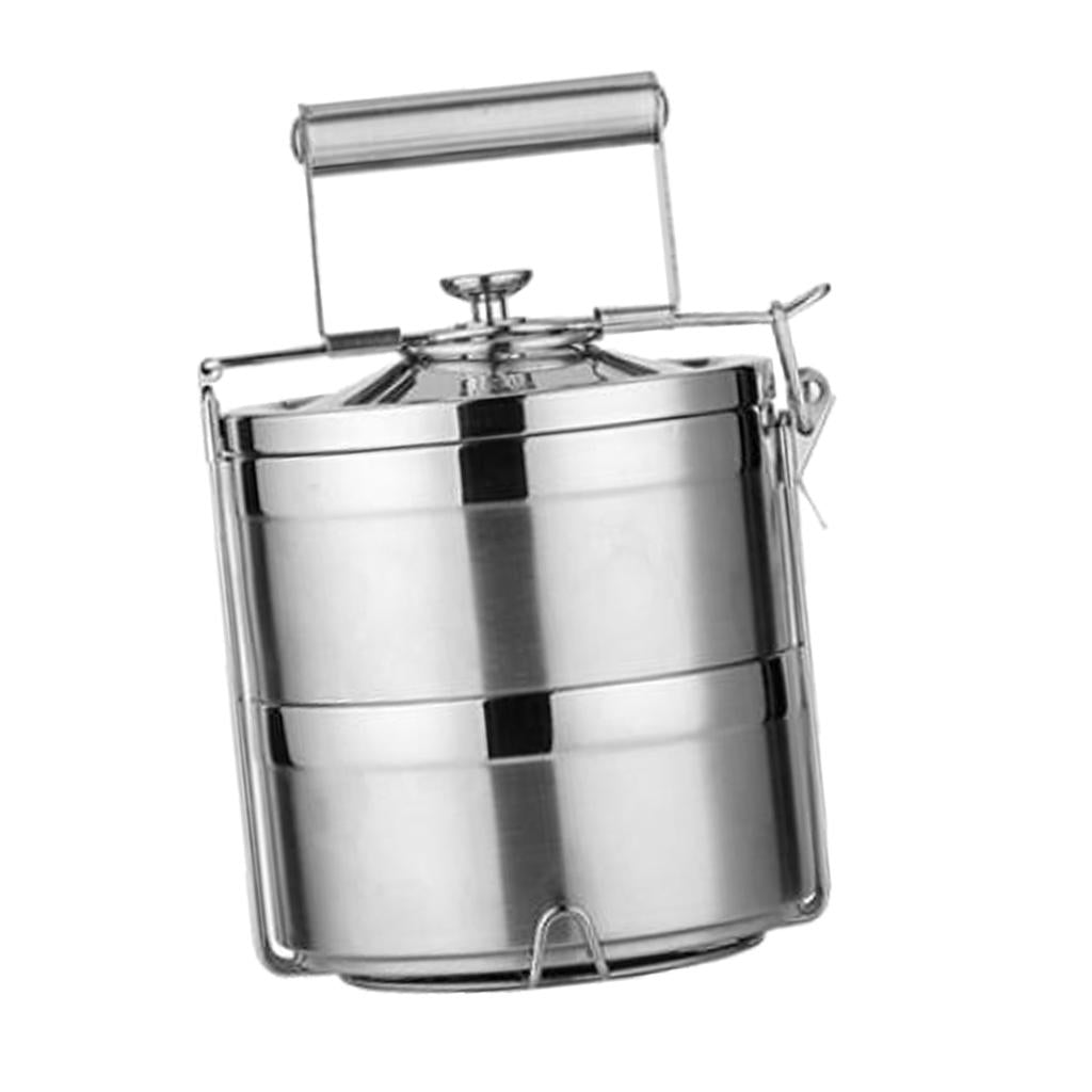 Stainless Steel Thermal Insulated Stackable Lunch Bento Box Tiffin 2 Tier