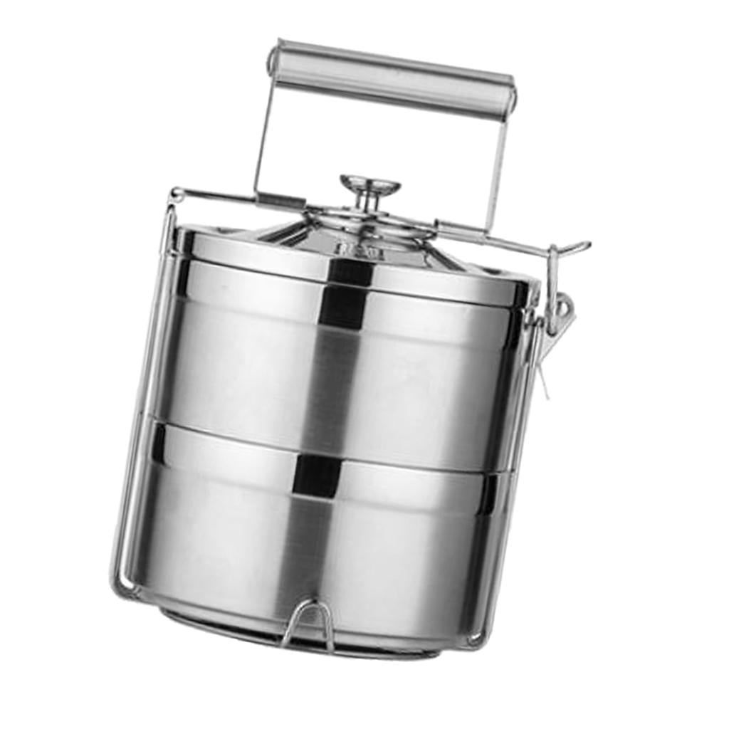 Stainless Steel Thermal Insulated Stackable Lunch Bento Box Tiffin 2 Tier