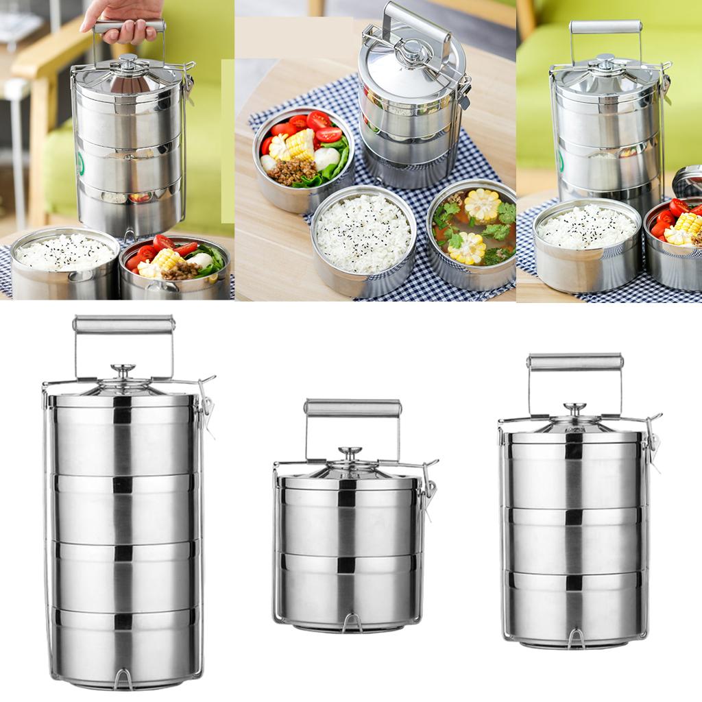 Stainless Steel Thermal Insulated Stackable Lunch Bento Box Tiffin 2 Tier
